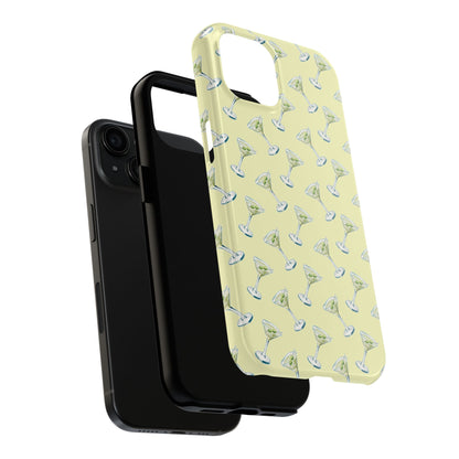 Yellow Mini Martini Watercolor Illustrated Tossed Pattern Tough Phone Case | Various Models Available