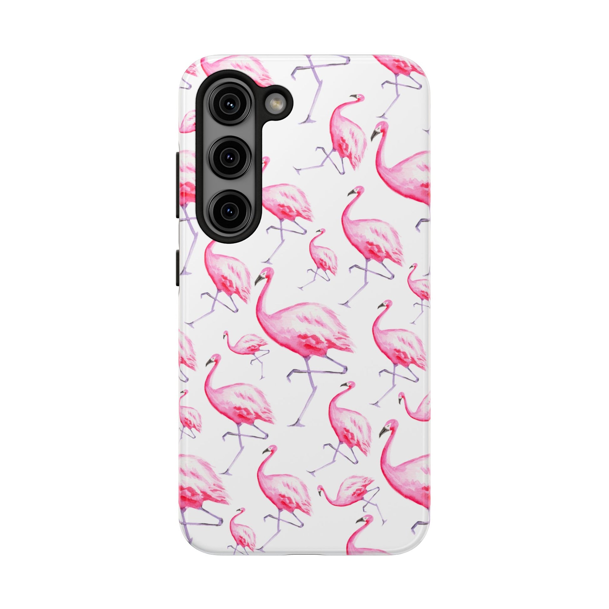 Hot Pink Flamingos Watercolor Illustrated Tossed Pattern Phone Case | Various Models Samsung Galaxy S23