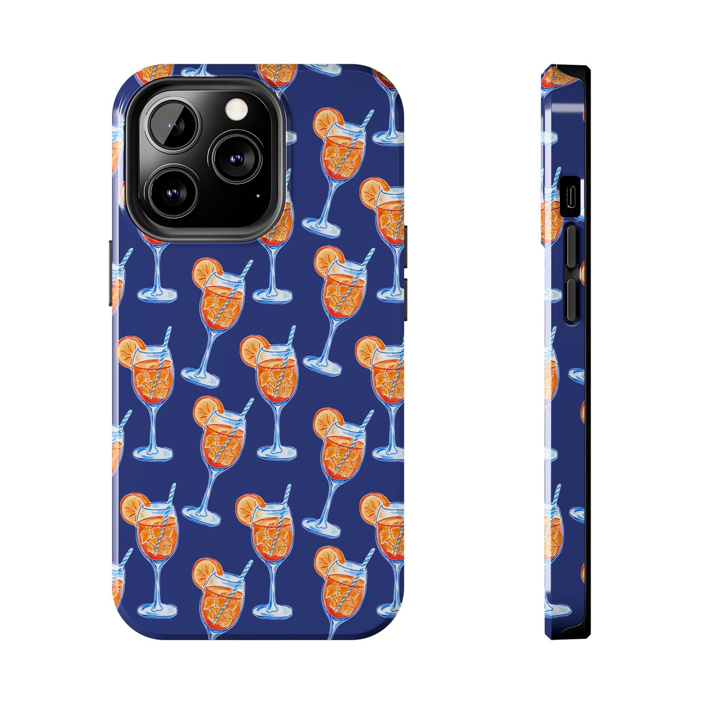 Orange & Blue Aperol Spritz Watercolor Pattern Navy Tough Case | Various Models iPhone 13 Pro