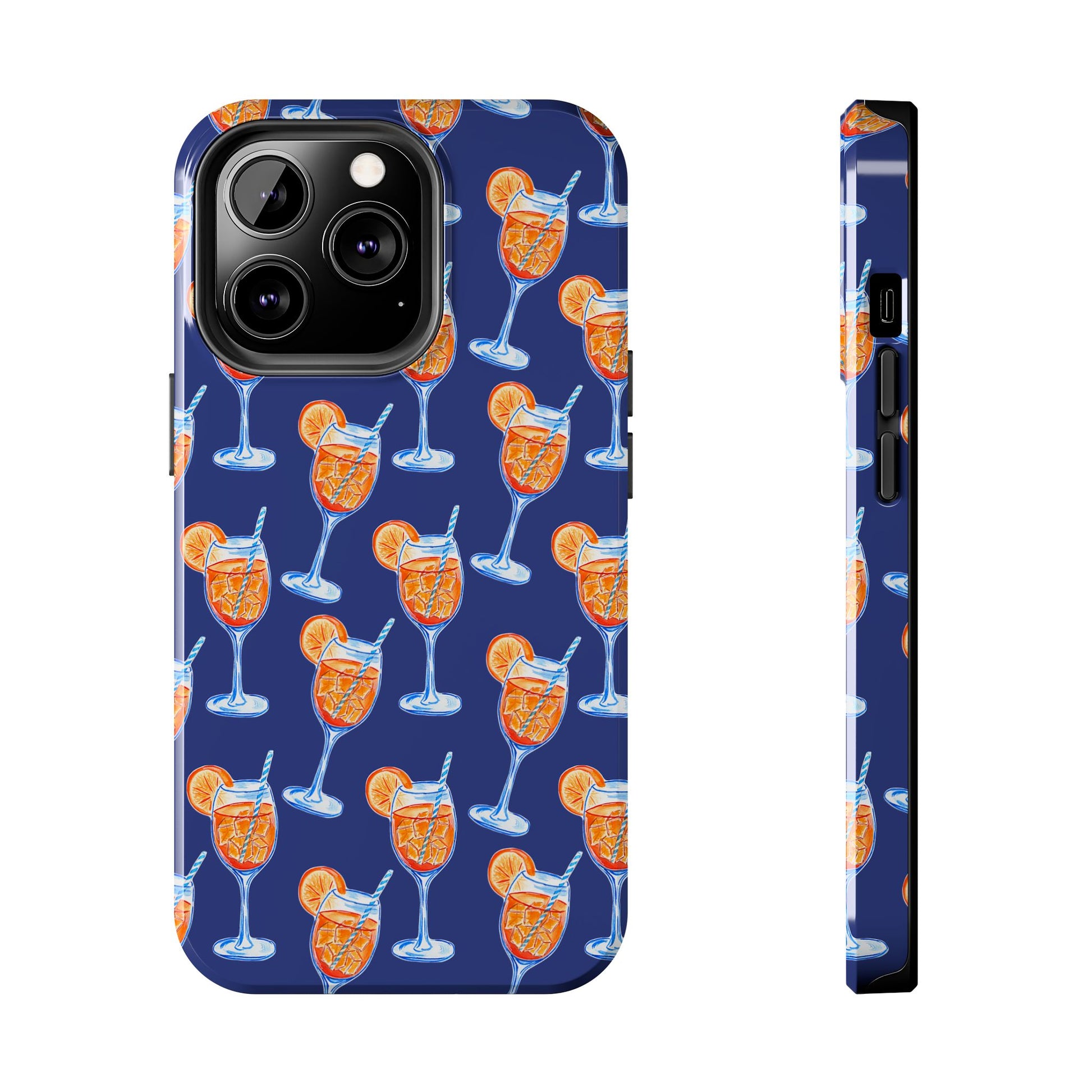 Orange & Blue Aperol Spritz Watercolor Pattern Navy Tough Case | Various Models iPhone 13 Pro