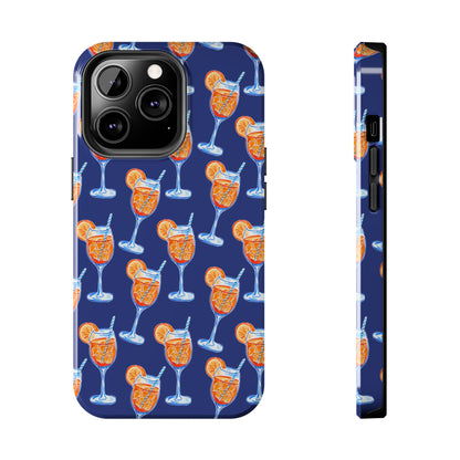 Orange & Blue Aperol Spritz Watercolor Pattern Navy Tough Case | Various Models iPhone 13 Pro