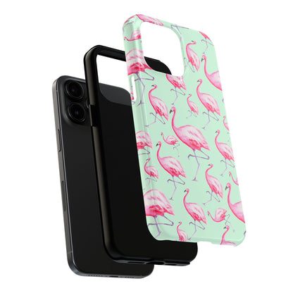 Pink Flamingos Watercolor Illustrated Tossed Pattern Green Phone Case | Various Models