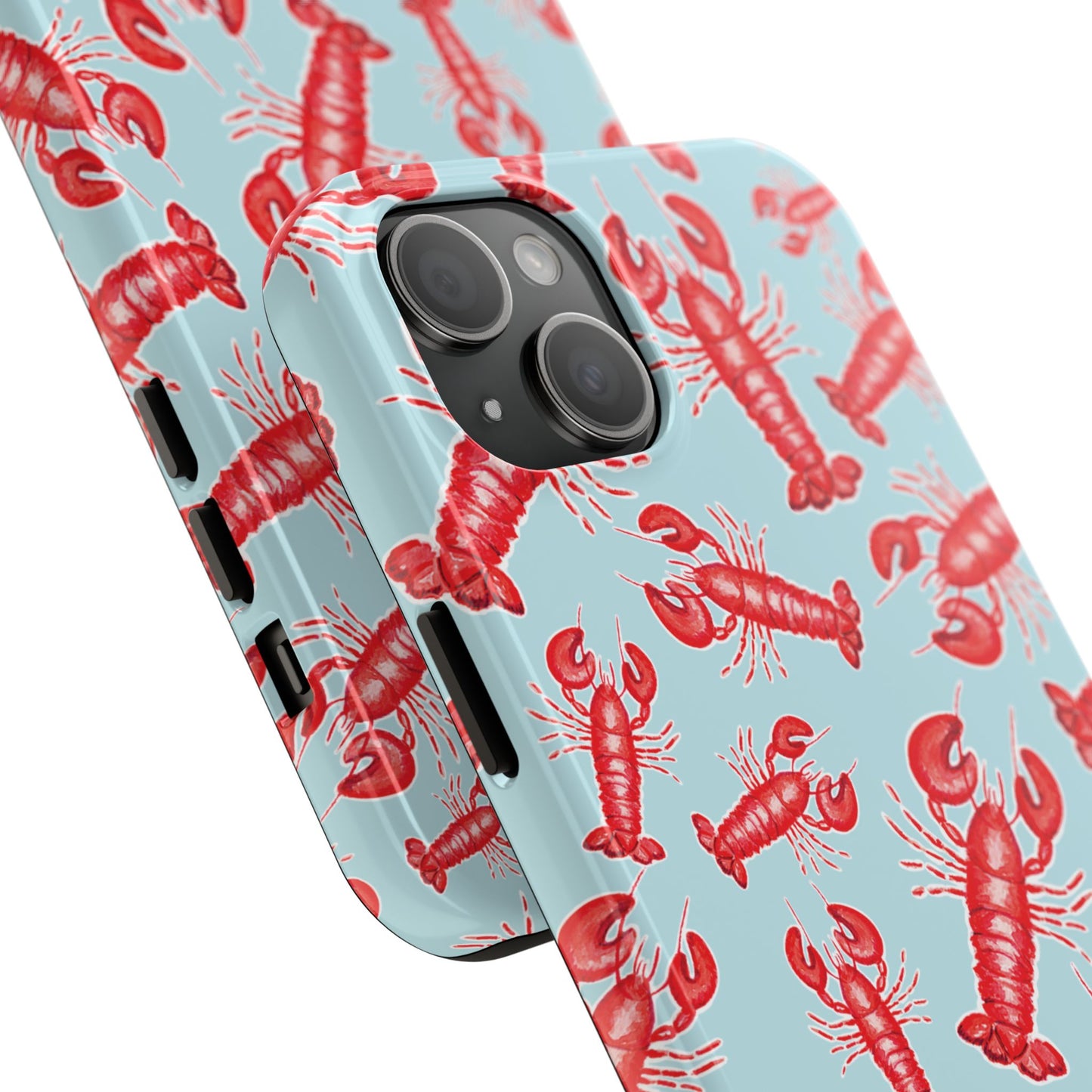 Red Lobster Watercolor Illustrated Tossed Pattern Light Blue Tough Phone Case | Various Models