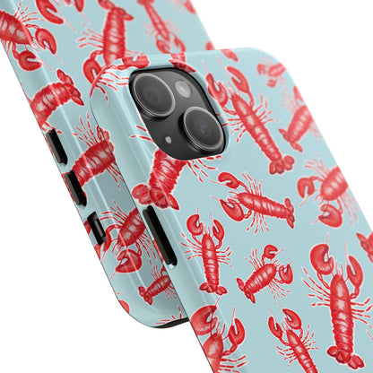 Red Lobster Watercolor Illustrated Tossed Pattern Light Blue Tough Phone Case | Various Models