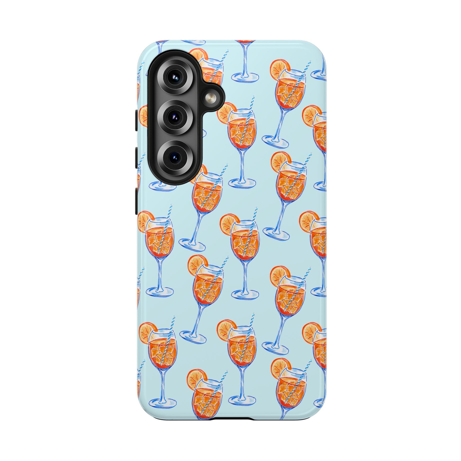 Orange & Blue Aperol Spritz Watercolor Pattern Turquoise Phone Case | Various Models Samsung Galaxy S25