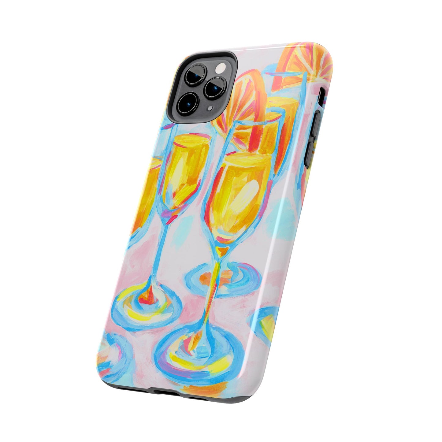 Pink Orange Mimosas Blue Champagne Flutes Abstract Acrylic Tough Phone Case | Various Models