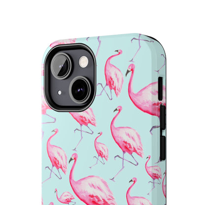 Pink Flamingos Watercolor Illustrated Tossed Pattern Blue Phone Case | Various Models