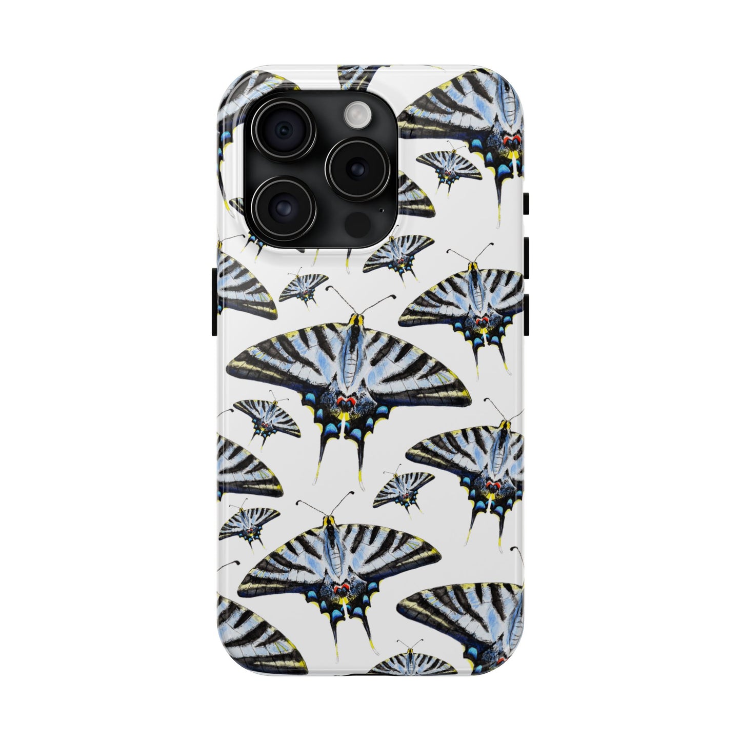 Light Blue Swallowtail Butterflies Watercolor Illustrated Pale Blue Tough Phone Case | Various Models iPhone 15 Pro