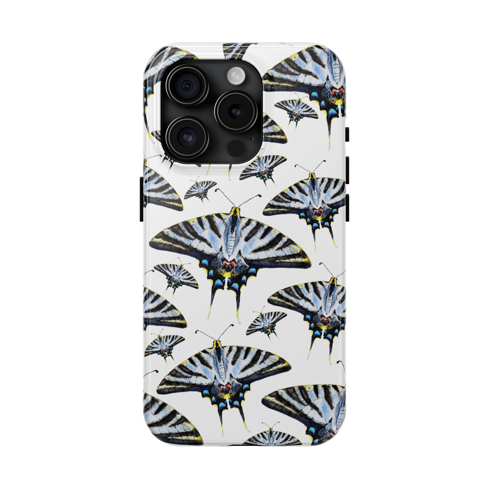 Light Blue Swallowtail Butterflies Watercolor Illustrated Pale Blue Tough Phone Case | Various Models iPhone 15 Pro
