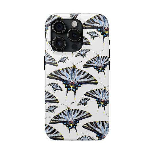 Light Blue Swallowtail Butterflies Watercolor Illustrated Pale Blue Tough Phone Case | Various Models iPhone 15 Pro