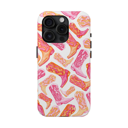 Tossed Hot Pink & Orange Cowboy Boots Tough Phone Cases | Various Models Available