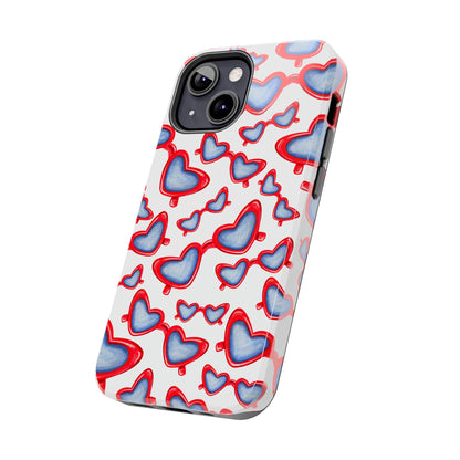 Red, White, & Blue Heart Shaped Watercolor Sunglasses Tossed Pattern Tough Phone Cases