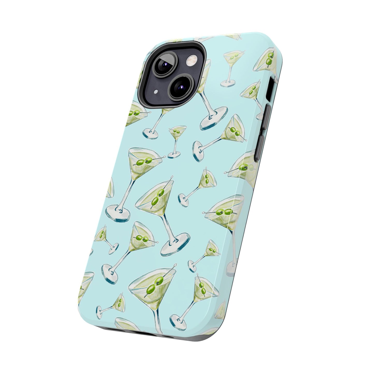 Watercolor Blue and Green Martinis Tossed Illustrated Pattern Turquoise Blue Tough Phone Case | Various Models