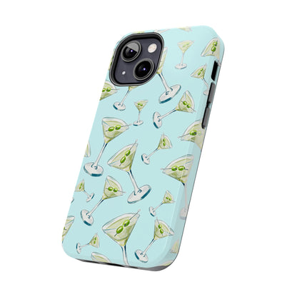 Watercolor Blue and Green Martinis Tossed Illustrated Pattern Turquoise Blue Tough Phone Case | Various Models