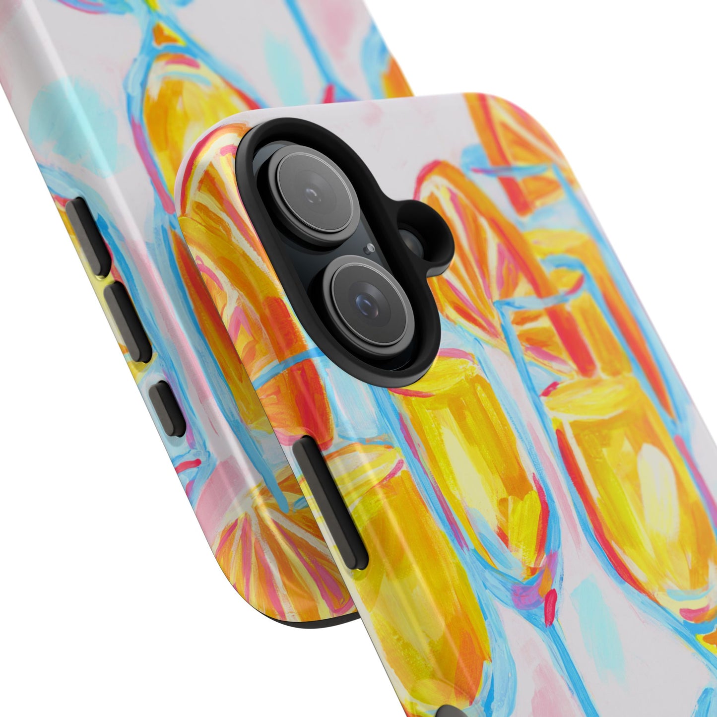 Pink Orange Mimosas Blue Champagne Flutes Abstract Acrylic Tough Phone Case | Various Models