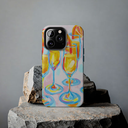 Pink Orange Mimosas Blue Champagne Flutes Abstract Acrylic Tough Phone Case | Various Models