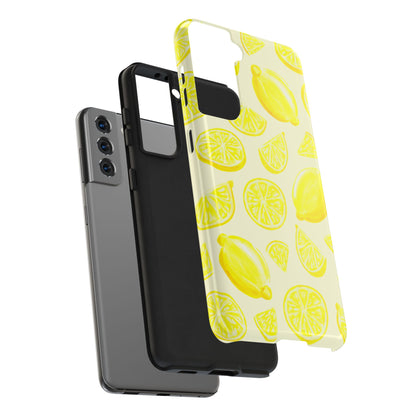 Bright Yellow Lemons Watercolor Illustrated Tossed Pattern Pale Yellow Tough Phone Case | Various Models