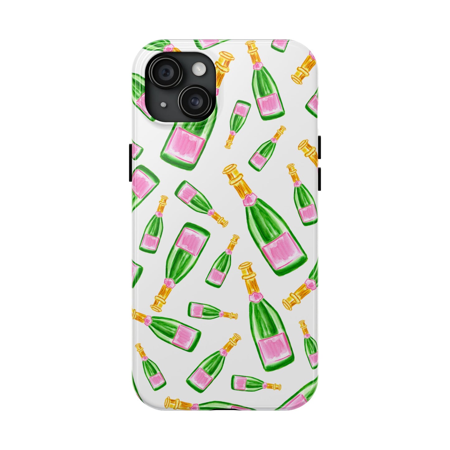 Copy of Tossed Pink and Green Watercolor Illustrated Champagne Bottles Pattern Tough Phone Case | Various Models