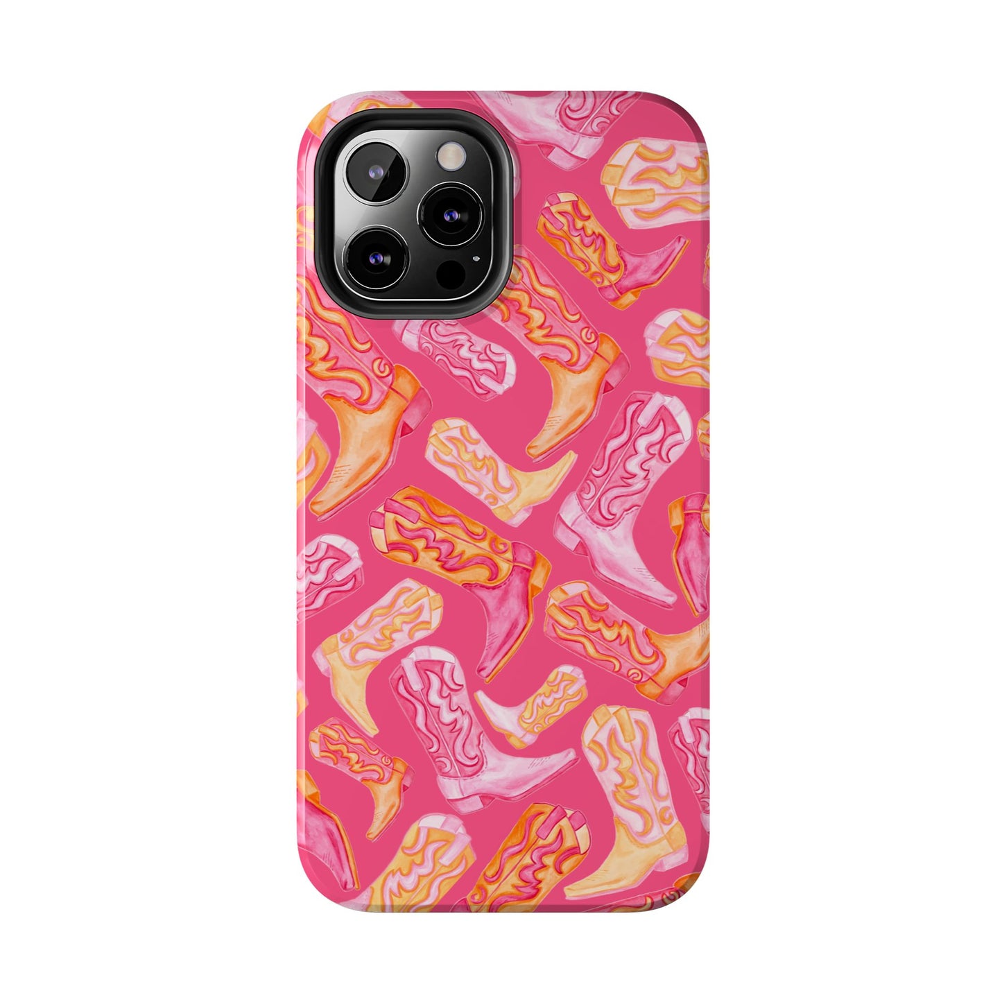 Tossed Hot Pink & Orange Watercolor Cowboy Boots Hot Pink Tough Phone Cases | Various Models
