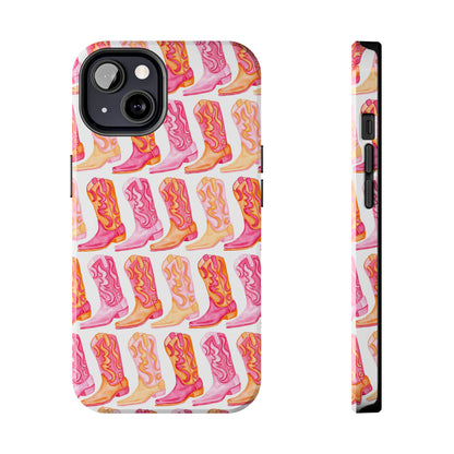 Rows of Hot Pink & Orange Cowboy Boots Tough Phone Cases | Various Models Available