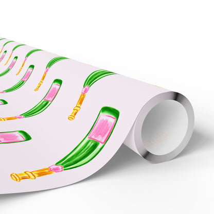 Gift Wrap | Blush Pink & Green Watercolor Champagne Bottles Pattern | Matte or Glossy