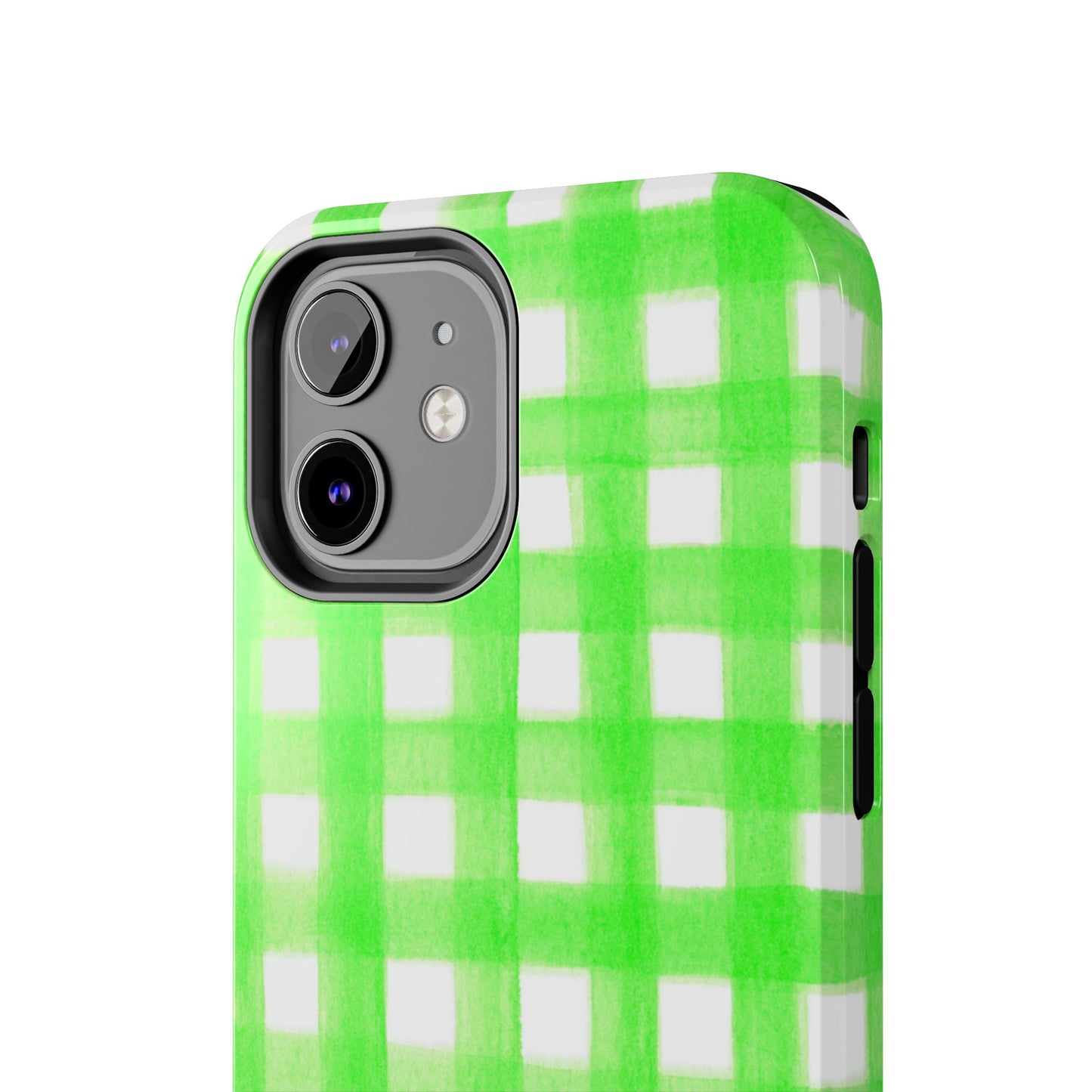 Lime Green Gingham Watercolor Illustrated Tough Phone Case | Various Models Available