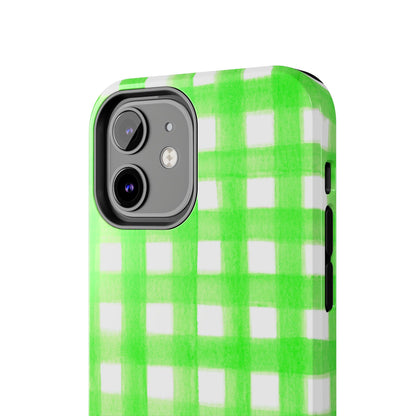 Lime Green Gingham Watercolor Illustrated Tough Phone Case | Various Models Available