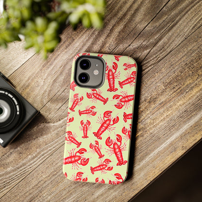 Red Lobster Watercolor Illustrated Tossed Pattern Light Yellow Tough Phone Case | Various Models