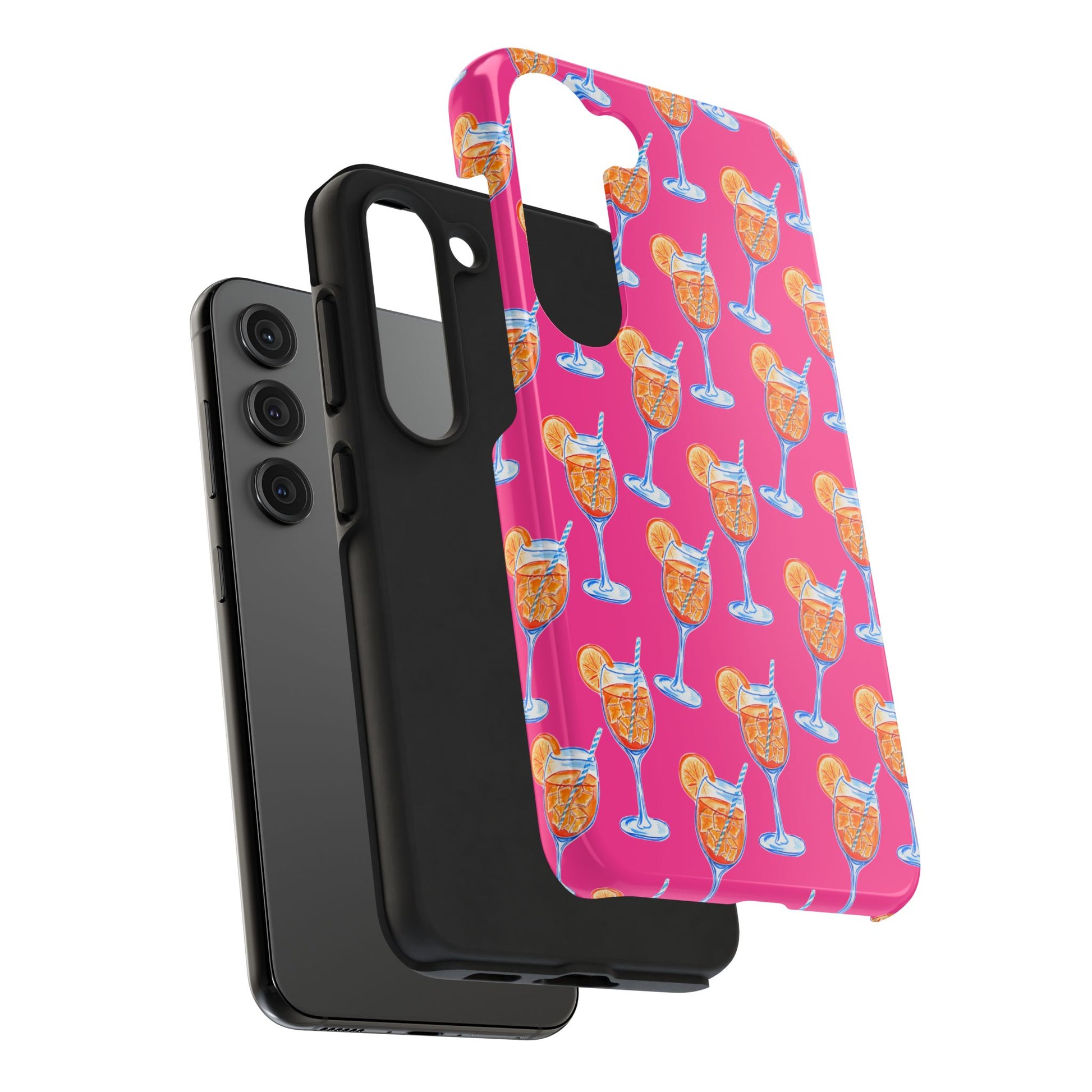 Orange & Blue Aperol Spritz Watercolor Pattern Hot Pink Phone Case | Various Models