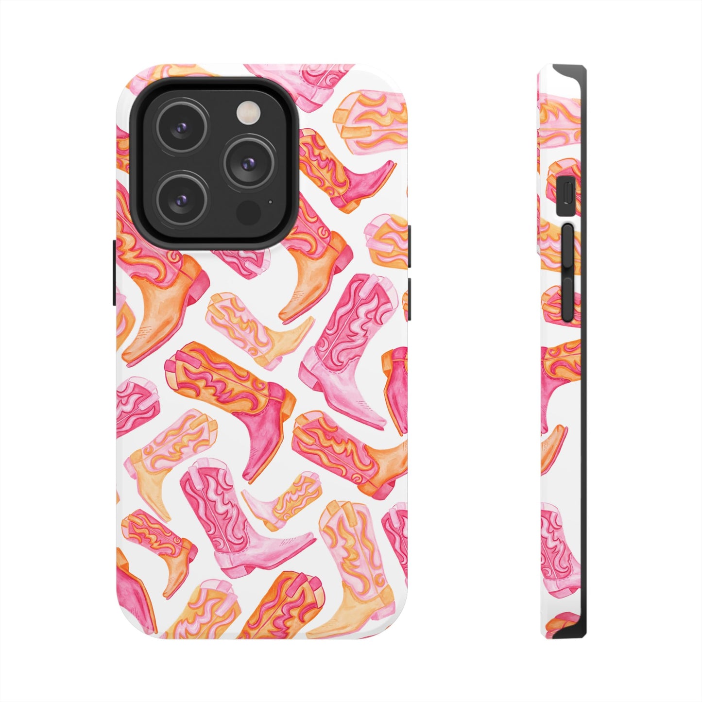 Tossed Hot Pink & Orange Cowboy Boots Tough Phone Cases | Various Models Available