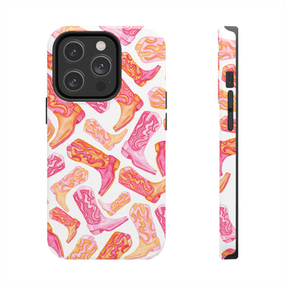 Tossed Hot Pink & Orange Cowboy Boots Tough Phone Cases | Various Models Available