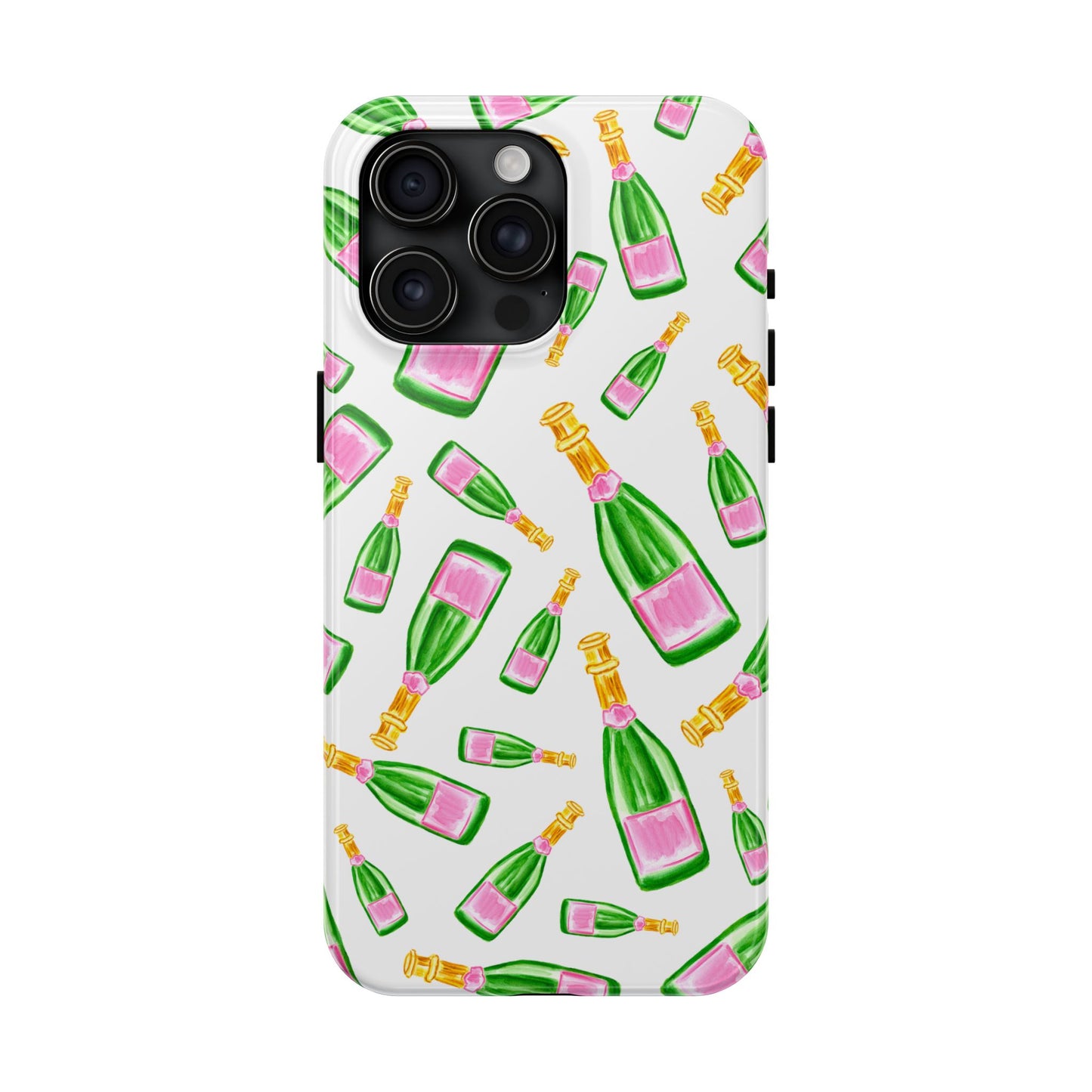 Copy of Tossed Pink and Green Watercolor Illustrated Champagne Bottles Pattern Tough Phone Case | Various Models