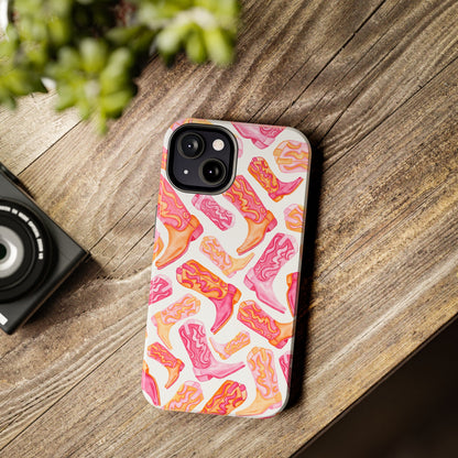 Tossed Hot Pink & Orange Cowboy Boots Tough Phone Cases | Various Models Available