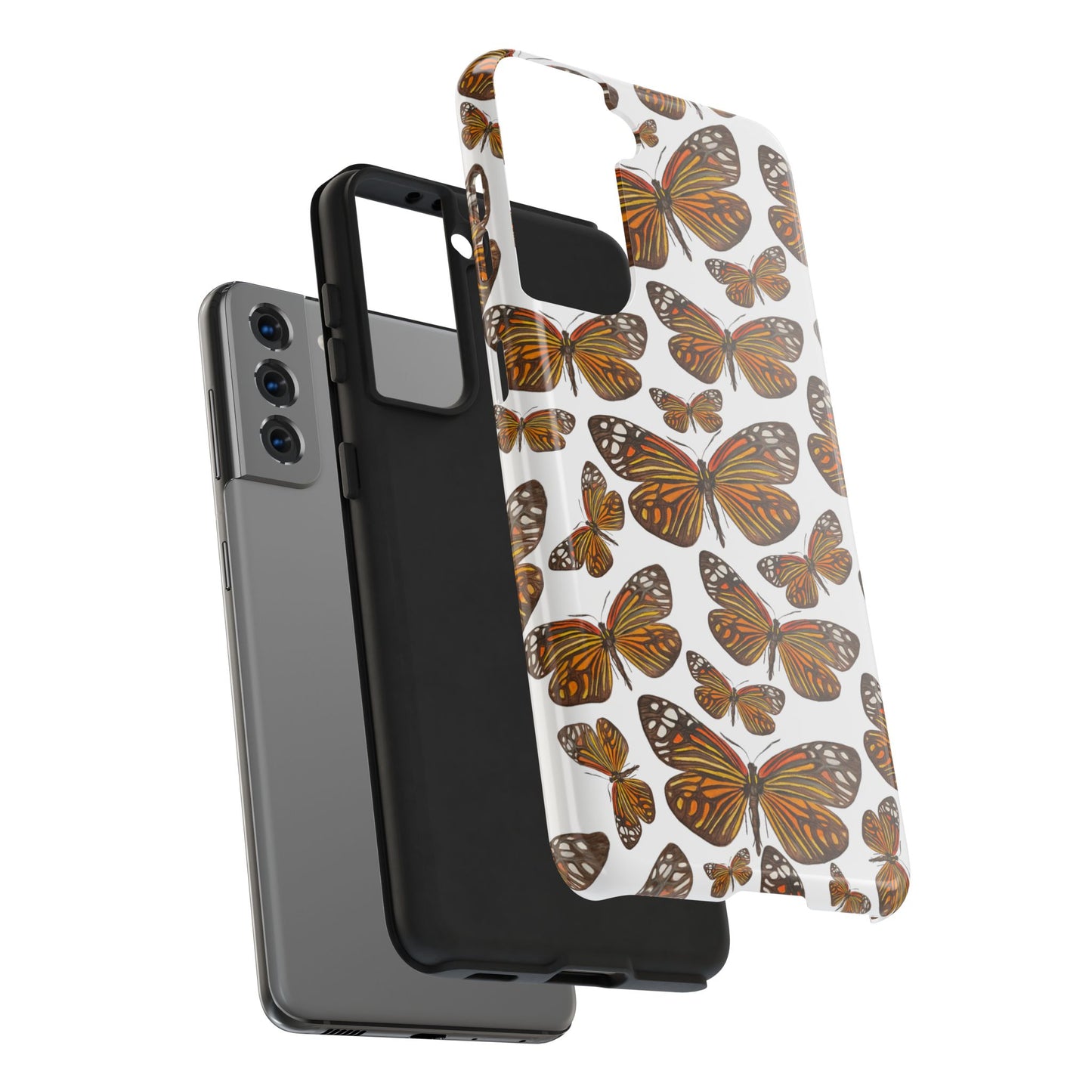 Black & Orange Butterfly Watercolor Illustrated Tossed Pattern Tough Phone Case | Various Models
