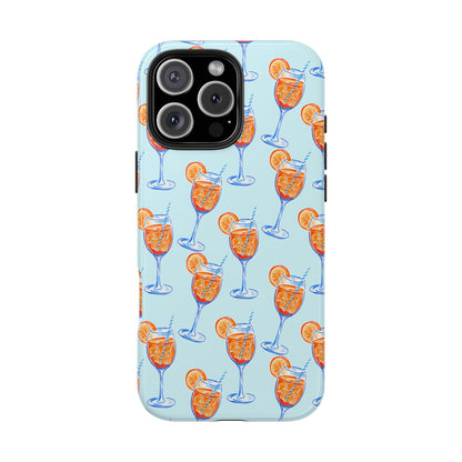 Orange & Blue Aperol Spritz Watercolor Pattern Turquoise Phone Case | Various Models iPhone 16 Pro Max
