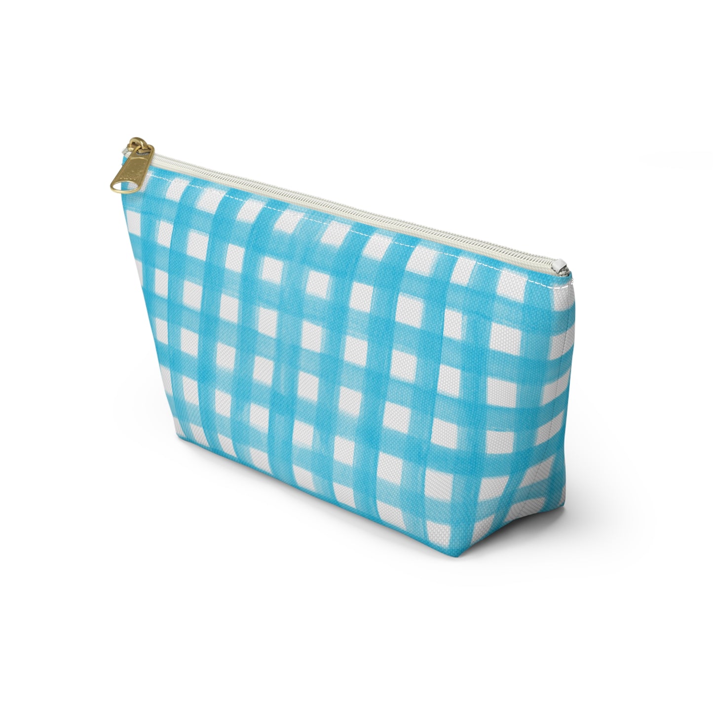 Turquoise Gingham Watercolor Illustrated Printed Accessory Pouch T-Bottom | Large or Small