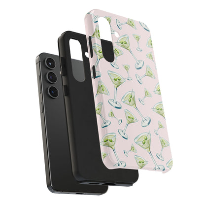 Watercolor Blue and Green Martinis Tossed Illustrated Pattern Blush Pink Tough Phone Case | Various Models