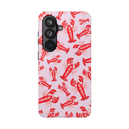 Red Lobster Watercolor Illustrated Tossed Pattern Light Pink Coastal Nautical Tough Phone Case | Various Models