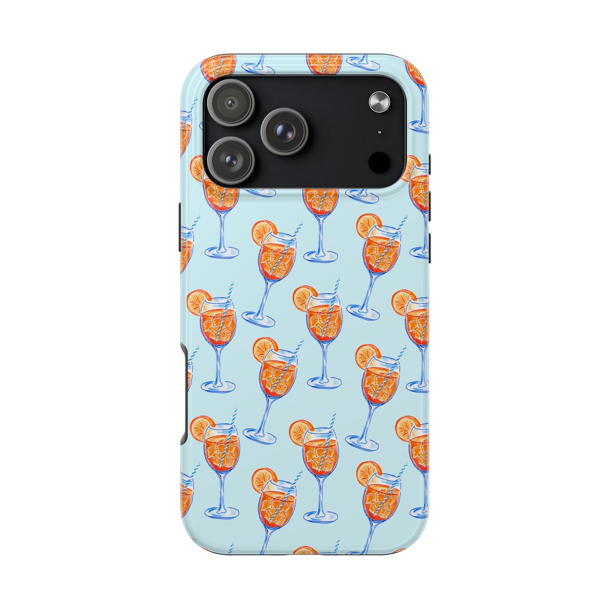Orange & Blue Aperol Spritz Watercolor Pattern Turquoise Phone Case | Various Models iPhone 17 Pro Max