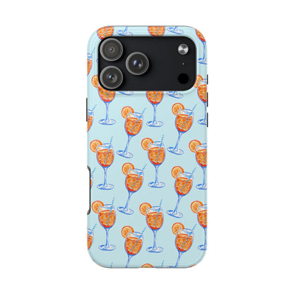 Orange & Blue Aperol Spritz Watercolor Pattern Turquoise Phone Case | Various Models iPhone 17 Pro Max