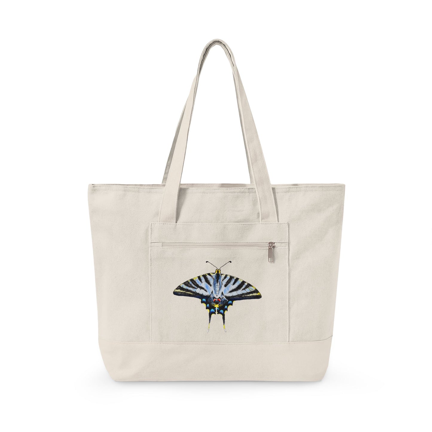 Light Blue Swallowtail Butterfly Watercolor Printed Zippered Canvas Tote 18" x 14" | Various Colors 18" x 14" x 4.5" Natural
