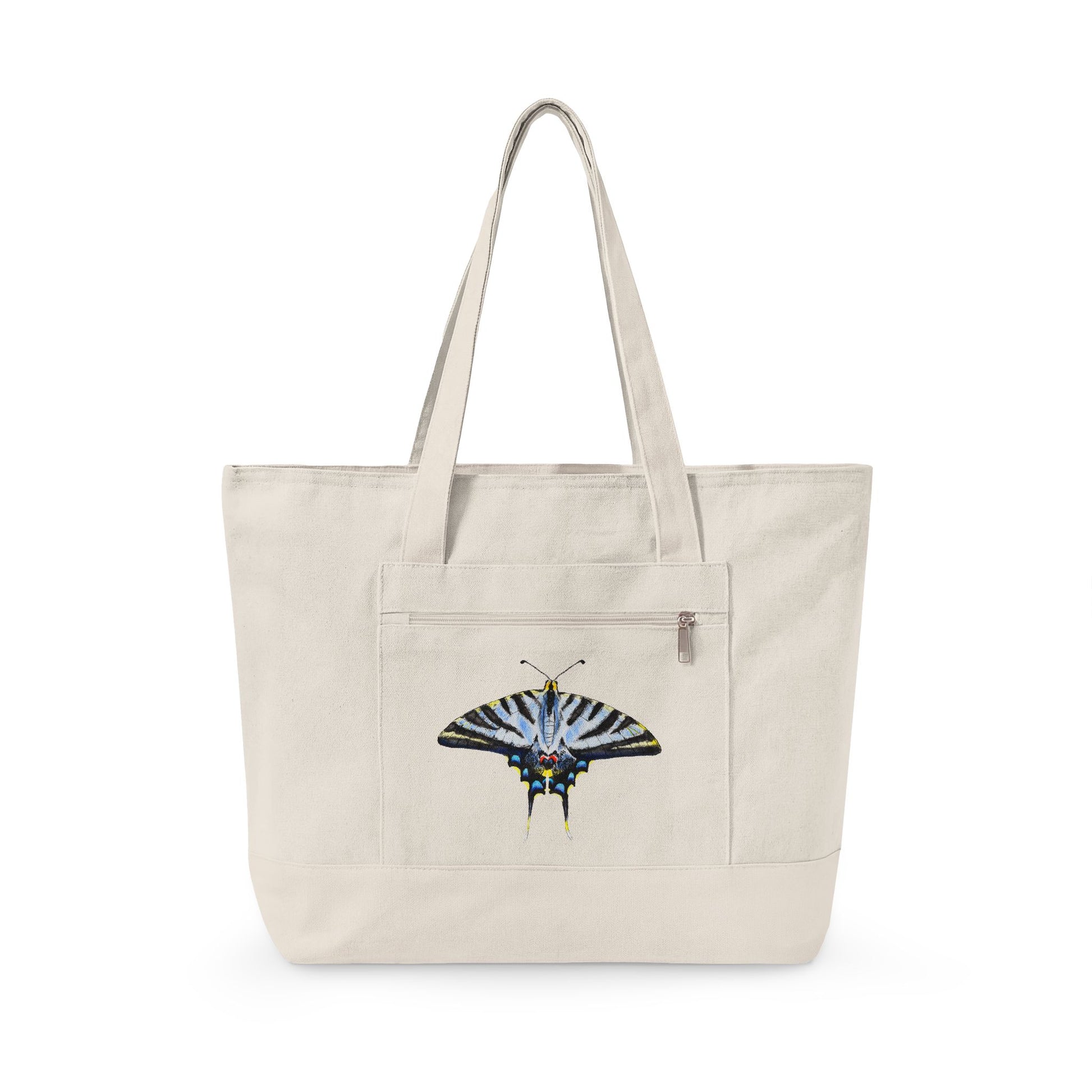 Light Blue Swallowtail Butterfly Watercolor Printed Zippered Canvas Tote 18" x 14" | Various Colors 18" x 14" x 4.5" Natural