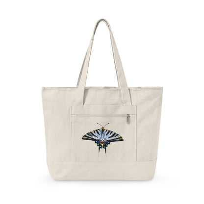 Light Blue Swallowtail Butterfly Watercolor Printed Zippered Canvas Tote 18" x 14" | Various Colors 18" x 14" x 4.5" Natural