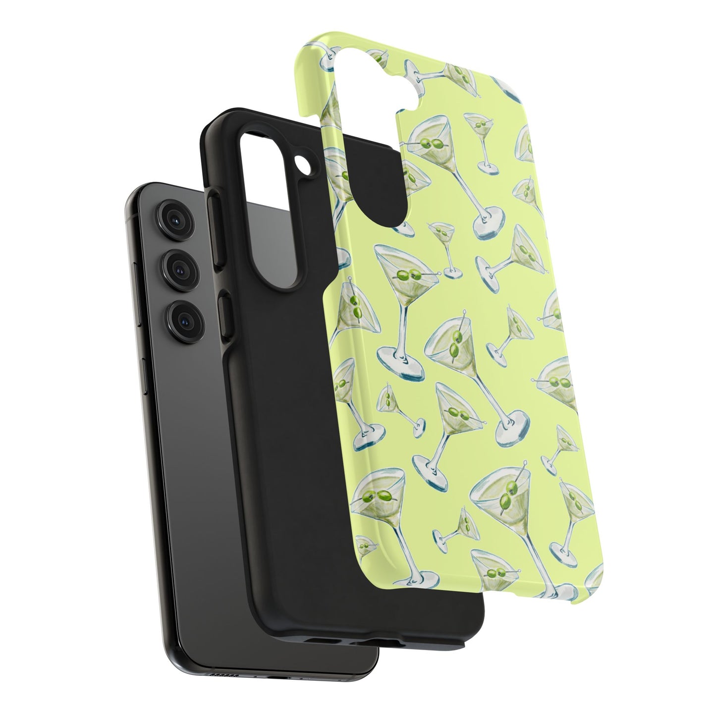 Watercolor Blue and Green Martinis Tossed Illustrated Pattern Yellow Tough Phone Case | Various Models