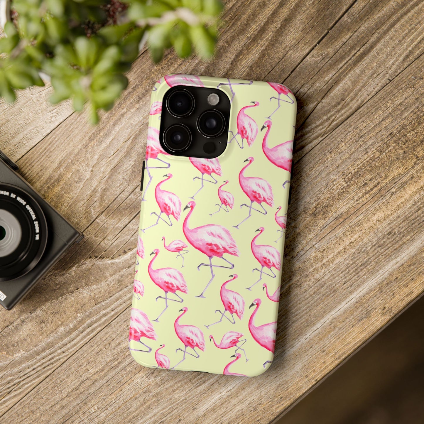 Pink Flamingos Watercolor Illustrated Tossed Pattern Yellow Phone Case | Various Models