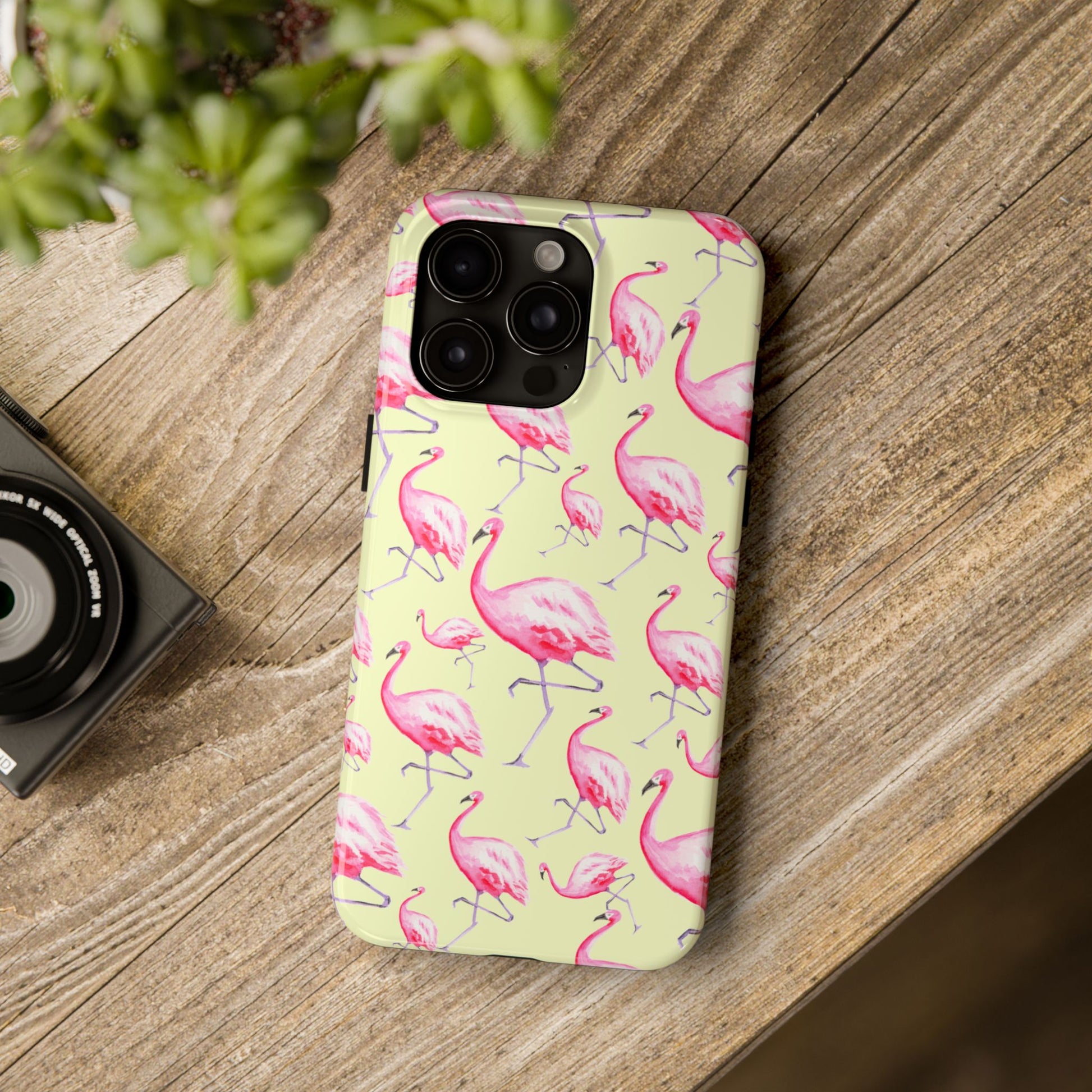 Pink Flamingos Watercolor Illustrated Tossed Pattern Yellow Phone Case | Various Models