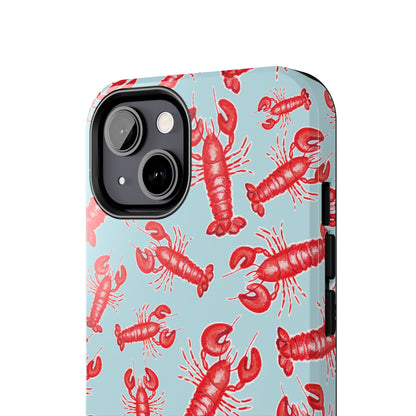 Red Lobster Watercolor Illustrated Tossed Pattern Light Blue Tough Phone Case | Various Models