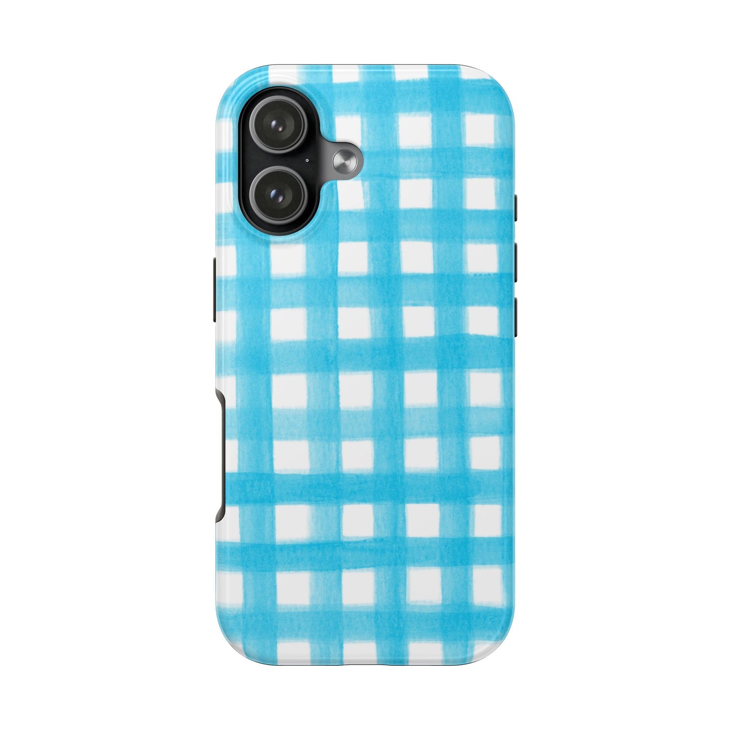 Turquoise Gingham Watercolor Illustrated Tough Phone Case | Various Models Available