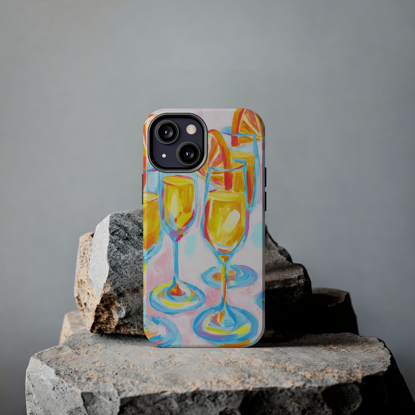 Pink Orange Mimosas Blue Champagne Flutes Abstract Acrylic Tough Phone Case | Various Models