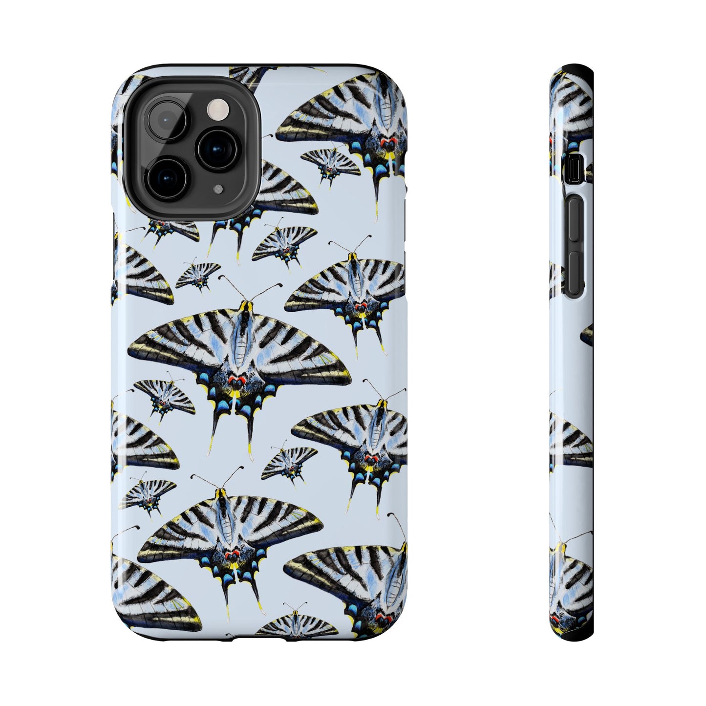 Light Blue Swallowtail Butterflies Watercolor Illustrated Pale Blue Tough Phone Case | Various Models iPhone 11 Pro